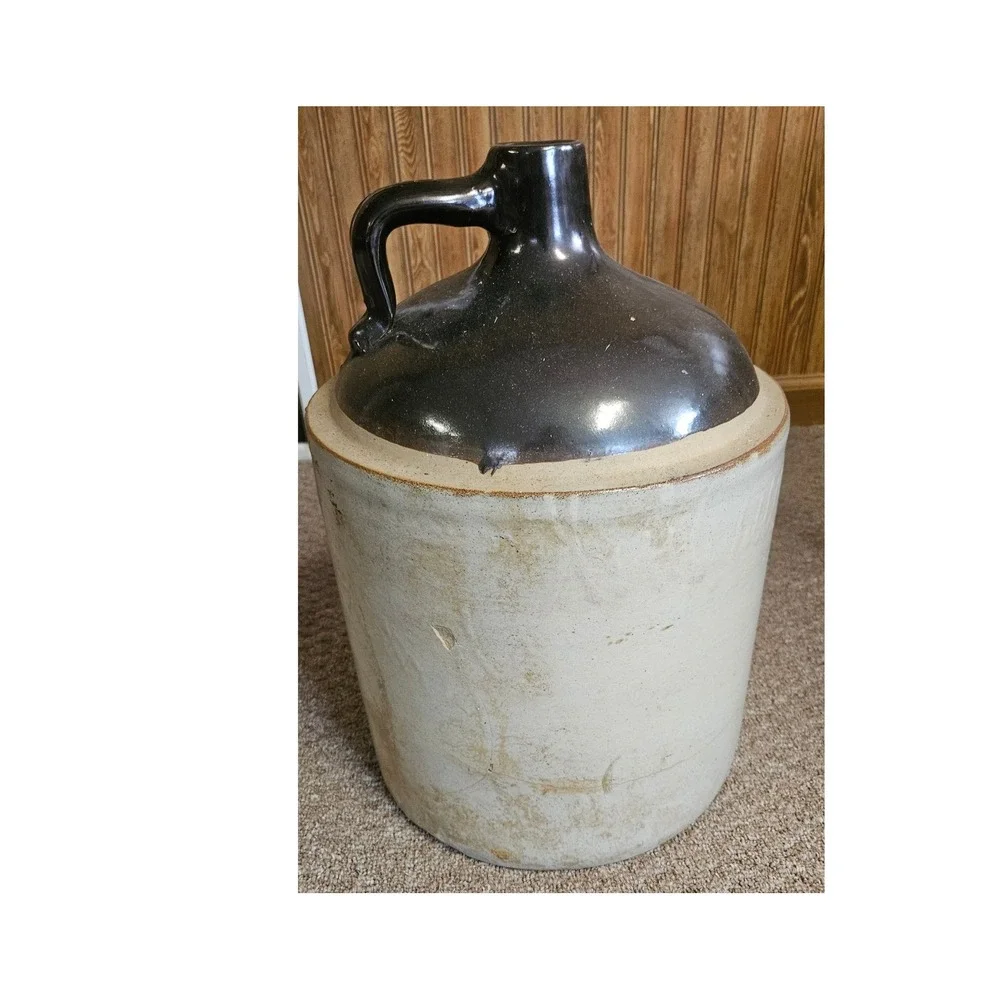 Antique Stoneware Crock Jug 5‎ Gallon Brown Glazed Top Farmhouse Decor Primitive